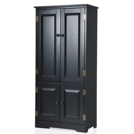 LOKO Kitchen Pantry Storage Cabinet, Freestanding Kitchen Cupboard with Adjustable Shelves and Anti-toppling Device, Multifunctional Floor Cabinet, 24 x 13 x 48.5 inches (Black)