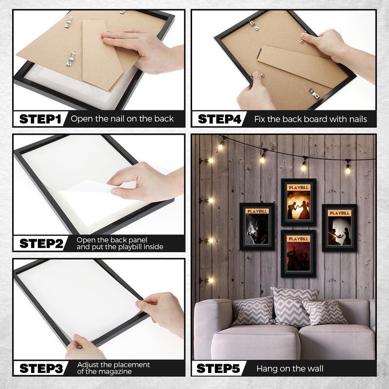 DoubleFill 4 Pcs Theatre Bill Frame with Mat Holds 5.5