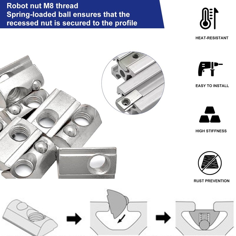 MAJOYLIFE Pack of 30 T-Slot Nuts with Ball Nut 8,