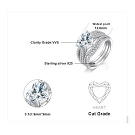 JewelryPalace Love Heart 3ct Cubic Zirconia Solitaire Ring Women's Engagement Rings Silver 925 Promise Ring Women Wedding Ring Simulated Diamond Front Ring Band Rings Set Jewellery Rose Gold Gold,