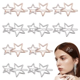 Hobbspring 10pcs Alloy Rhinestone Star Hair Clips Elegant Rhinestone Star Hair Barrettes Silver Golden Hollow Clip for Women Ladies Punk Accessories Decoration