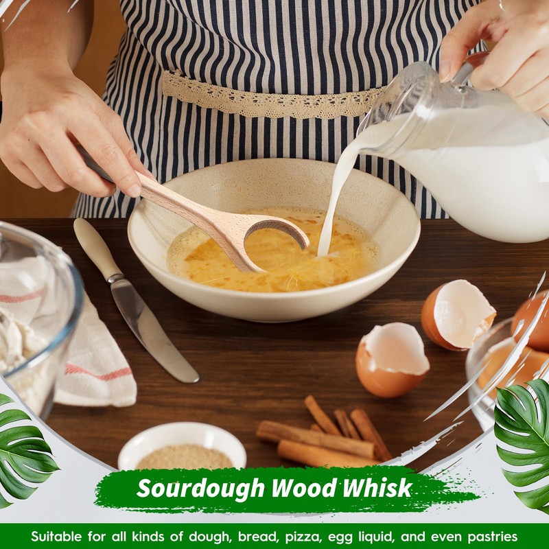 FoldTier 12 Inch Wooden Danish Dough Whisk Sourdough Whisk Dough