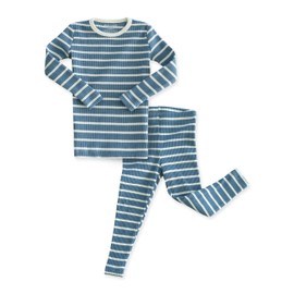 AVAUMA Baby Boys Girls Pajama Set 6M-7T Kids Cute Toddler Snug fit Pjs Cotton Sleepwear (Stripe_Dark Blue/Ivory JL)