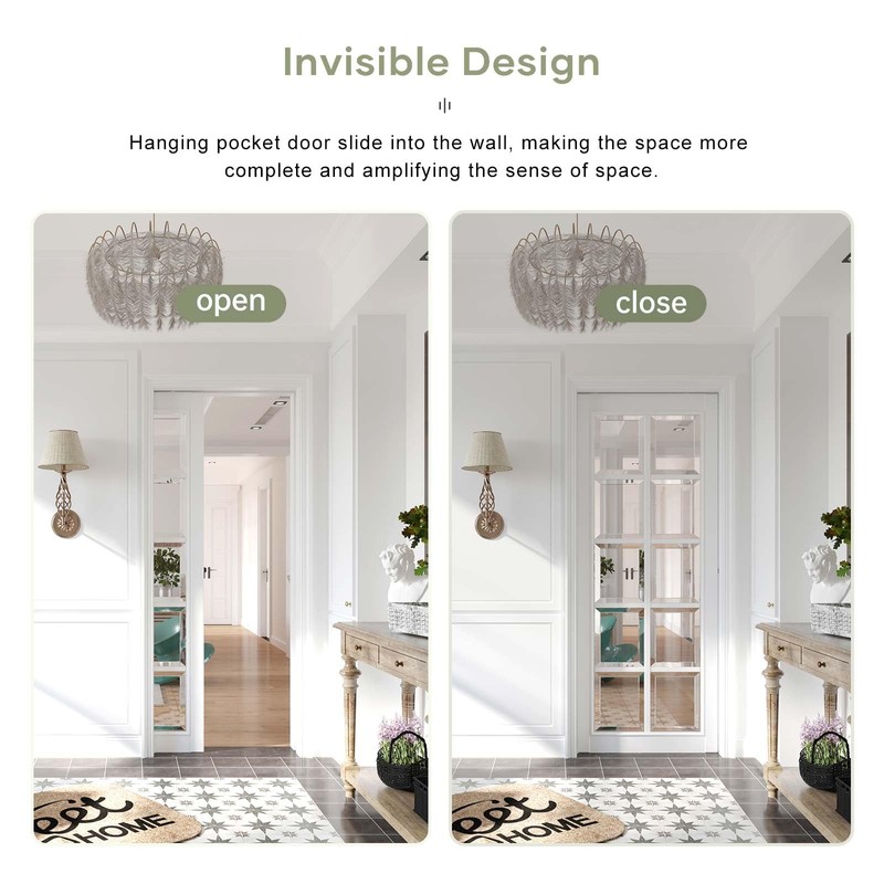EaseLife 6FT/72in Sliding Pocket Door Hardware Kit Black, Commercial Grade,
