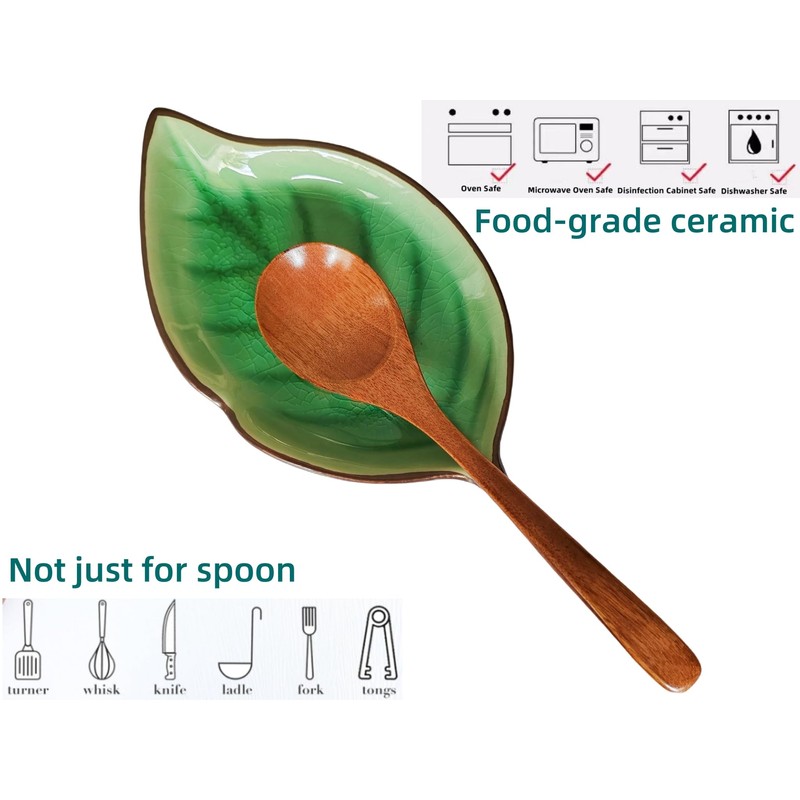 Ceramic Spoon Rest for Stove Top, Ice Cracks Leaf Cute