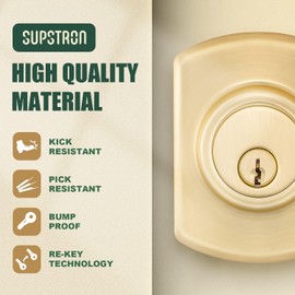 Supstron Front Door Handleset, Entry Door Locksets with Single Cylinder Deadbolt and Reversible Handl Set, Perfect for Front Door, Apartments【Matte Brass Finish Gold】