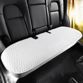 SanQing Car Seat Cover Luxury Napa Leather Rear Seat Covers for Model 3 Car Seat Bottom,Original White Color Heavy Duty Seat Cushion Protector Without Backrest (White Rear, Model 3)