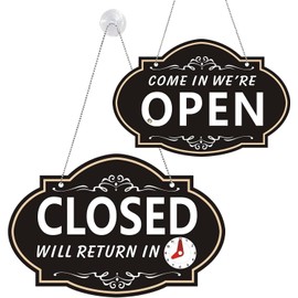 Adfitjo Open Sign, 11.6" x 7.7" Open Signs For Business, Double Sides with “Will Return” Clock,Business Store Office Bars Retail Shop (White)