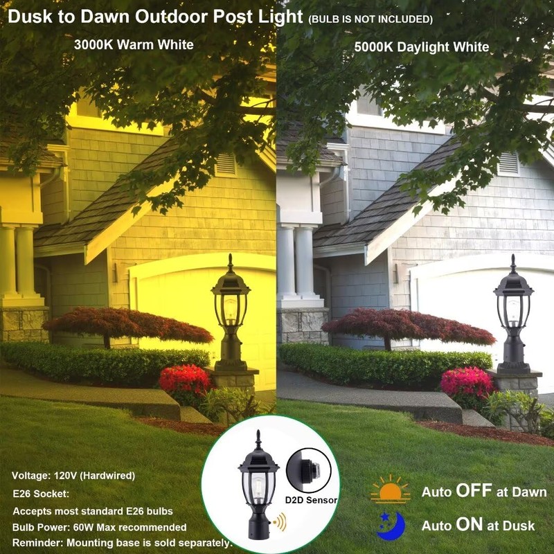 LIT-PaTH Dusk to Dawn Outdoor Post Lighting Fixture Pole Lantern,