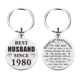 TANWIH 45th Wedding Anniversary Keychain Gifts, Best Husband Since 1980, 45 Year Anniversary Decoration for Him Men