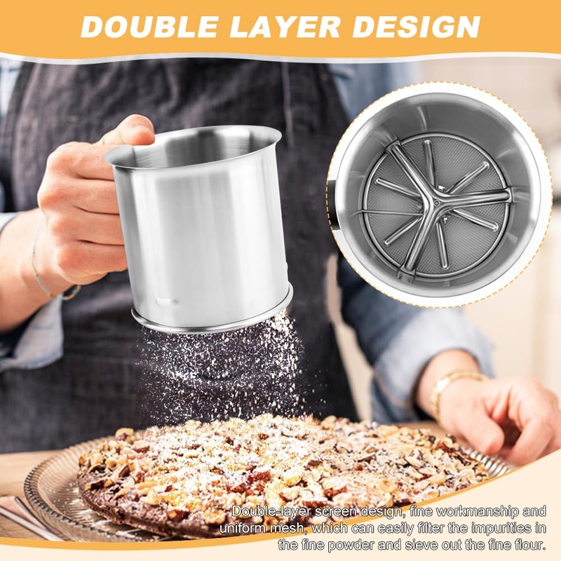 Kitchen Flour Sifter for Baking, 3 Cup Stainless Steel Flour