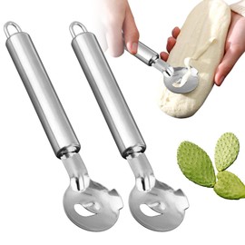 3Pcs Cactus Peeler Tool, Stainless Steel Cactus Peeling Spoon Long Handle Sliced Chinese Noodle Cutter with Hole, Multi-Function Kitchen Cooking Gadgets(COLOR:silver)