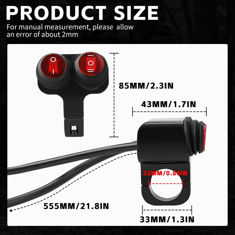 SOLLON 7/8” Waterproof Switch Motorcycle ATV Light Bar Switch 22mm