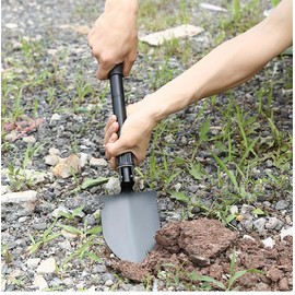 Finidel Folding Shovel, High Carbon Steel, Black, Gardening, Outdoor, Travel, Hiking, Exploration, with Compass