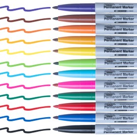 Apostrophe Games Fine Point Permanent Markers - Multicolor Variety Pack Pens, 12 Colors - Office, School Supplies
