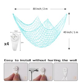 FENGCHUANG 200 × 100 cm Fischernetz Deko, Wand Deko im Mittelmeerstil, Baumwollseil Fotowand, für Room Decoration, Photography Hintergrundwand, Umweltinnovation im Kindergarten (Blau)