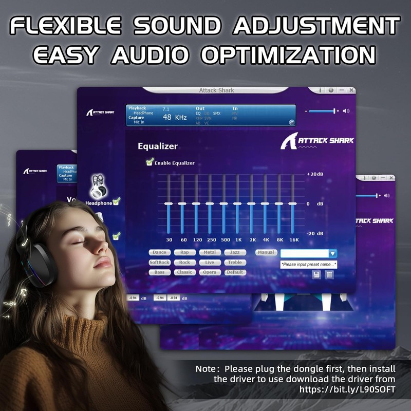 ATTACK SHARK L90 Ultralight Wireless Gaming Headset, BT, 2.4G, 3.5mm