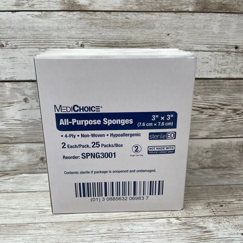 MediChoice 4 Boxes 3" x 3" All-Purpose Sponges, 200 PC,