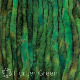 Wool Roving Hand Dyed. Super Soft BFL Combed Top Pre-Drafted for Easy Hand Spinning. Artisanal Craft Fiber ideal for Felting, Weaving, Wall Hangings and Embellishments. 4 Ounce. Hunter Green