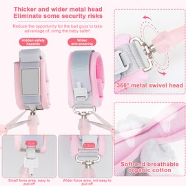 Baby Anti-Lost Belt, Xiuyer 2.5 m Children's Lead Harness, Children's Running Harness, 2-in-1 Set, Safety Wrist Cuff with Lock + Rubber Strap, Removable Bracelet with Safety Lock (Pink)