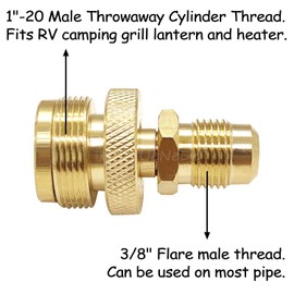 Uenede Brass Propane Gas Adapter 3/8" Flare Male to 1"-20 Male Throwaway Cylinder Thread for Portable Camping Grill Stove Parts 1lb Propane Tank Regulator Connection Convert