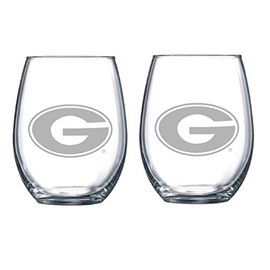 Georgia Bulldogs Etched Satin Frost Logo Wine or Beverage Glass Set of 2