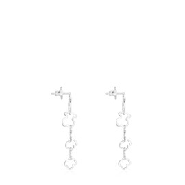 TOUS Aretes Largos de Plata de Primera Ley para Mujer con Cierre a Presión, Motivo Osos, Versátil y Elegante, Colección Carrusel