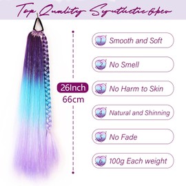 Rainbow Ponytail Hair Extensions with Scrunchie, 1 Pack, 26 Inch Long Coloured Hair Extensions for Braiding for Girls and Women (#X38)