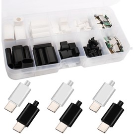 RUNCCI-YUN 20 Set 24 Pin DIY USB 3.1 Type C Male Connector Board, USB C Solder Male Plug SMT Type for DIY Data Line Interface (10 Set Black + 10 Set White)