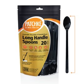 Long Plastic Spoons - 9 Inch - Heavy Duty Long Handle Spoon For Stirring, Black Coffee Spoons - Espresso, Iced Tea Spoon Long Handle Milkshakes, Bars & Jars, (20-Pack 9'' Teaspoons).
