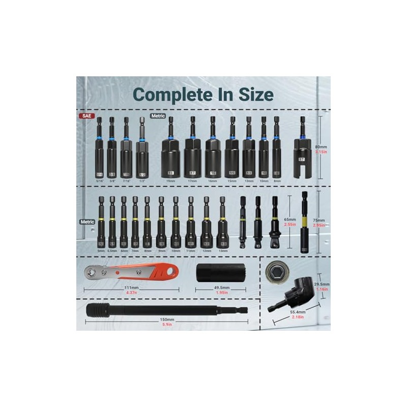 86-Piece Magnetic Impact Nut Driver Set, SAE/Metric Nut Driver Set,
