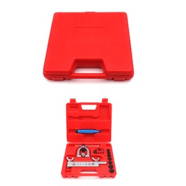 SMT- Automotive 7 Dies Double Flaring Tool Kit Double Single Flare Tube Copper Brake Line and Brass Tubing Tool Kit W/Case For Car Truck Mini Pipe Cutter Deburrer [P/N: ET-TOOL025-RED]