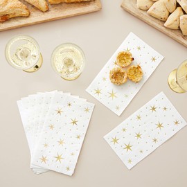 Paquete de 50 servilletas de cena doradas, toallas de papel desechables de 3 capas para bodas, cumpleaños, día festivo, diseño de estrellas, plegadas, 4 x 8 pulgadas