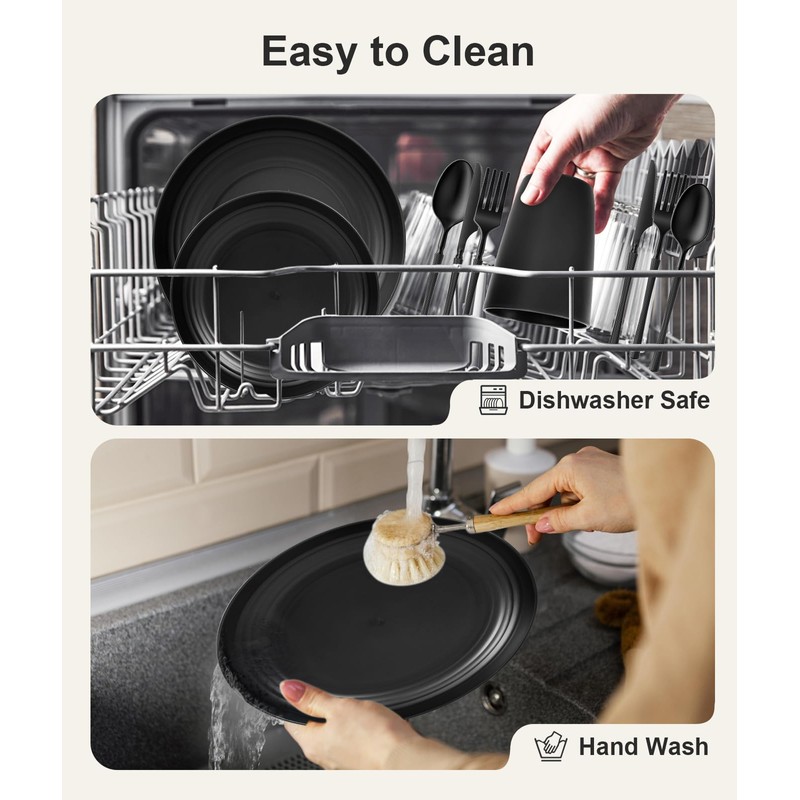Quatish 48 Piece Plates and Bowls Sets for 6, Unbreakable