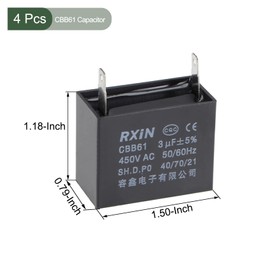 YOKIVE 4 Pcs CBB61 Run Capacitor, 450V AC 3uF 50/60Hz 2 Terminal Run Round Capacitor, Low Loss, Great for Washing Machines Motor (Black)