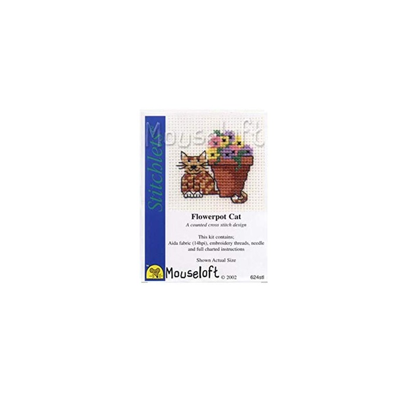 Mouseloft Mini Cross Stitch Kit - Flowerpot Cat, Stitchlets Collection