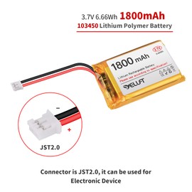 YELUFT 2pcs 3.7V 1800mAh Lithium Polymer Battery 1S 103450 Rechargeable Batteries with Protective Board and JST2.0 Plug for Electronic Device