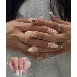 White Nude French Handmade Nail Tips - Stiletto / 화이트 누드 프렌치 수제네일팁 - 스틸레토