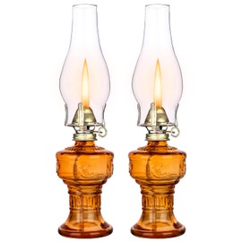 2 Pcs Chamber Oil Lamps for Indoor Vintage Kerosene Lamp Rustic Hurricane Kerosene Lantern with Adjustable Fire Wick Lighting Oil Lantern for Tabletop Decor and Emergency Lighting, 13'' High (Brown)