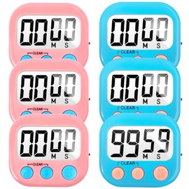 6 Pack Digital Kitchen Timer Small Classroom Timers for Kids Teachers (Blue&Pink)