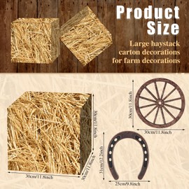 YLOLUL 6 Pcs Hay Bales Boxes Large Decor with Wooden Wagon Wheels and Horseshoe Western Cowboy Party Rodeo Decorations Western Photo Booth Props for Western Cowboy Party Birthday Farm Favors Supplies