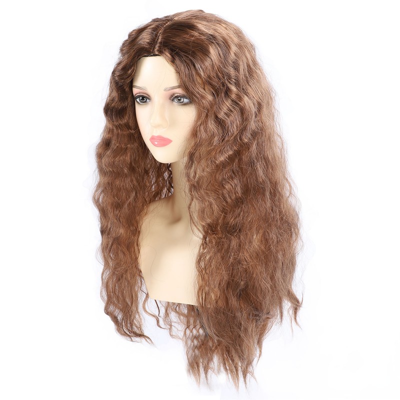 Light Brown Wave Wig Adjustable Charming Breathable Comfortable Fluffy Heat