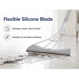Silicone Broom Wiper Squeegee for Wet and Dry Floor Cleaning - Long Handle for Bathrooms, Kitchens and Pet Hair