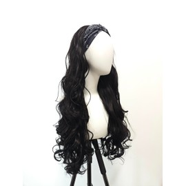 Natural Wave Half Wig,Protein Fiber Blend High Temperature Fiber Human Hair Feel Half wigs,20inch Soft and Fully Wave 3/4 Curly Half Wig for Woman,Easy to Wear Thin Frontal(26inch)