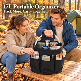 17L Large Capacity Collapsible Storage Bag with Handle Portable Organizer Basket for Outdoor Picnic & Cleaning Tools