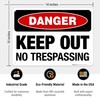Danger Keep Out No Trespassing Sign, 10x14 Inches, Rust Free
