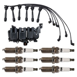 TRQ Ignition Kit Ignition Coil Spark Plugs Spark Plugs Wire Set Compatible with 2001-2006 Hyundai Santa Fe 2003-2008 Tiburon