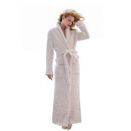 7 VEILS Womens Cozy Knit Stretchy Super Soft Long Robe Plush Spa Bathrobes Comfortable Loungewear -Cream-S