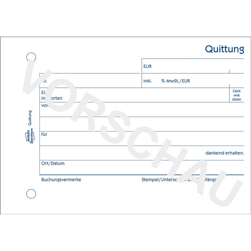 AVERY Zweckform 1255 receipt pad (A6 landscape, incl. VAT, tested