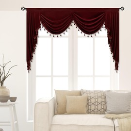 Phating Burgundy Red Valance - Waterfall Valance for Window Toppers Window Cutains for Bedroom (1 Panel, Wine Red, W59 inch)